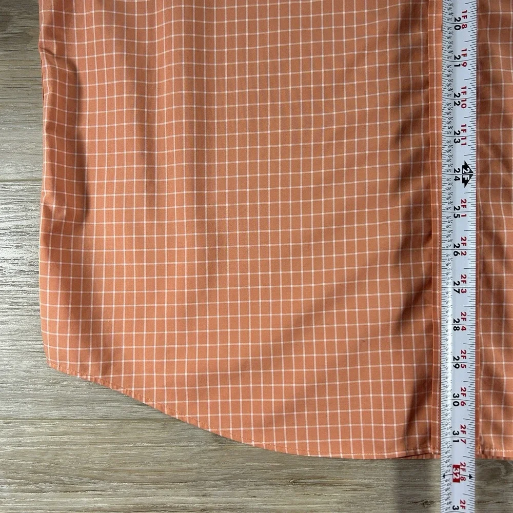 LL Bean Mens Large Orange Check Wrinkle Free Traditional‎ Fit Button Down